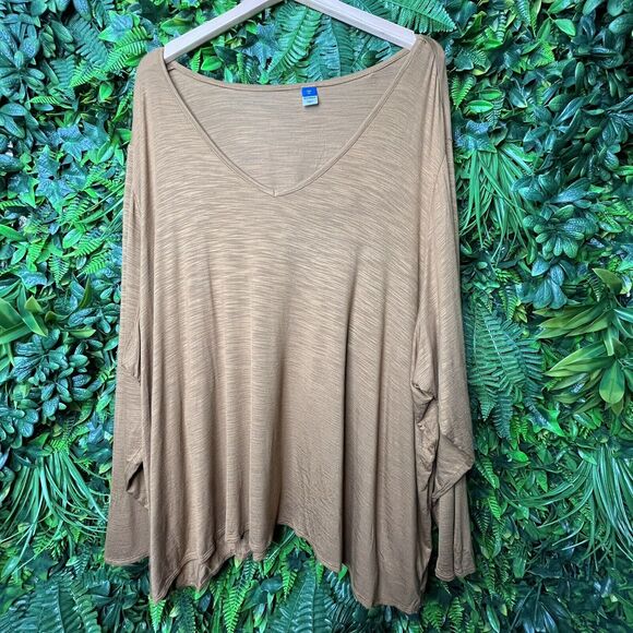 Old Navy Tops Women 4XL Light Brown Blouse V Neckline Long Sleeve 0211 - Picture 13 of 14